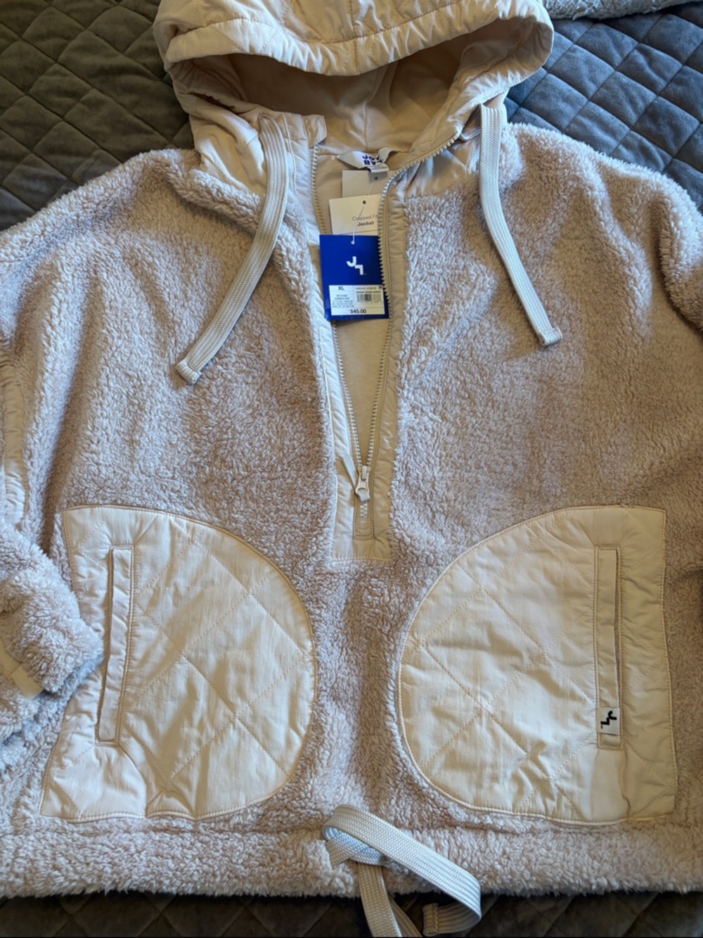 Joy lab women’s Neutral Sherpa Hoodie Jacket with Quilted Pockets. Xl